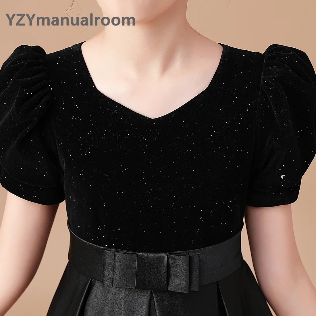 YZYmanualroom Elegant High-end Velvet Satin Black Concert Dress Pleated Junior Girls Pageant Princess Gown Long Flower Girl Dres