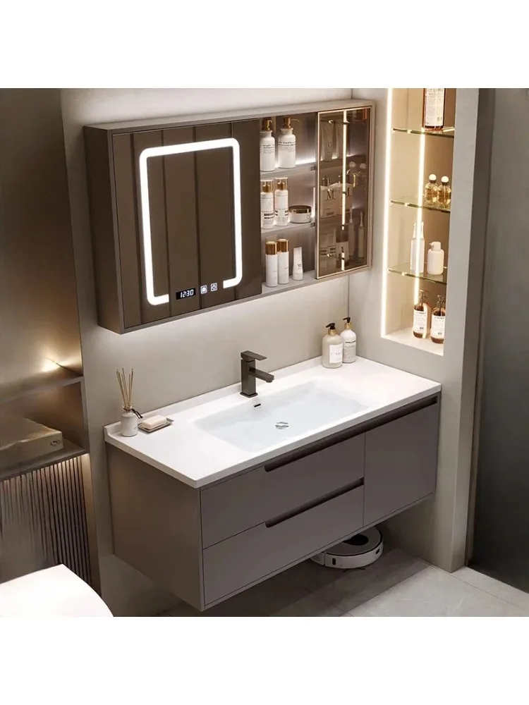 Rock Plate Bathroom Cabinets Wall-mounted Vanity Sink Smart Mirror Cabinets Storage Furniture Muebles