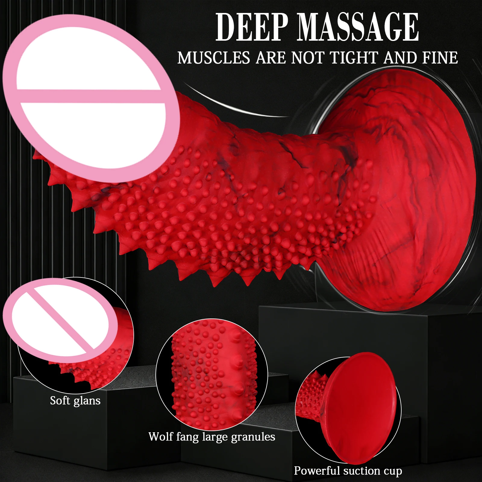 Dildo in silicone rosso con punte e ventosa gioco anale_voghion.com