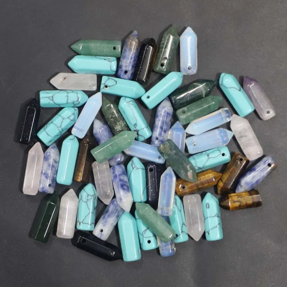 Selling Natural Stone Hexagonal Pillar Necklace Pendant Reiki Charms Ornament Jewelry Earrings Accessorie Making Wholesale 30Pcs