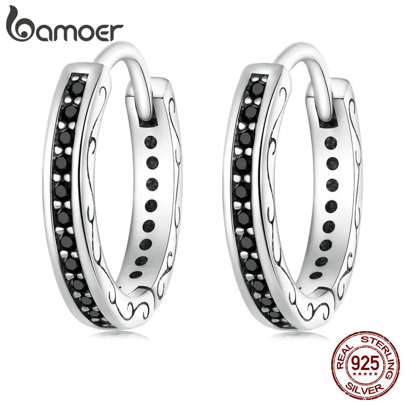 

Bamoer 925 Sterling Silver Black Zircon Ear Clips Pave Setting CZ European Style Earrings for Women Gift SCE1522