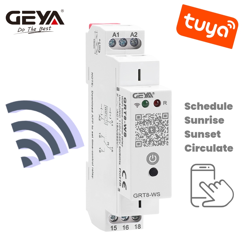 GEYA GRT8-WS WiFi Time Control Relay TUYA WiFi Time Switch Smart Home Remote Control Switch 16A AC/DC110-240V