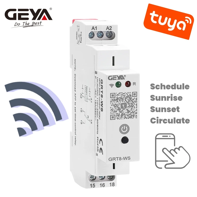 Geya-smart Home Relé de Controle Remoto Interruptor de Tempo Wifi Grt8-ws 16a ac dc 110240v Tuya