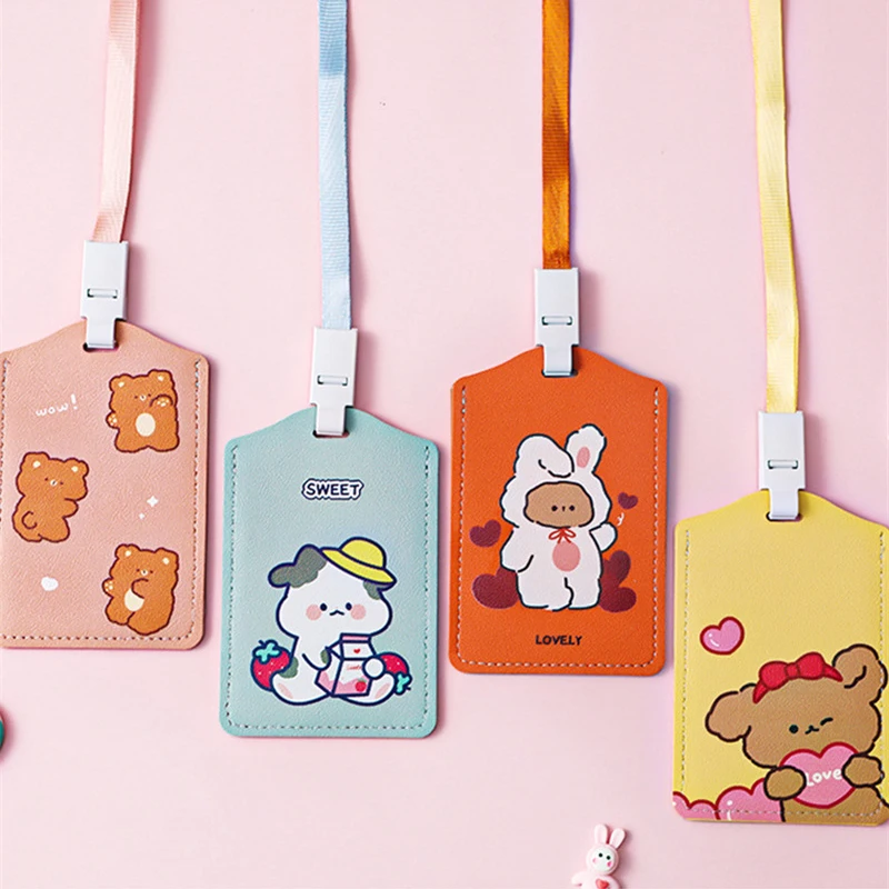 Credit Card ID Badge Holder Cute Cartoon Leather Bus Pass Case Cover Card Case Key Holder Ring Luggage Tag Trinket leather wallet wallet card holder card holder credit card holder credit card wallet card wallet coin purse wallet