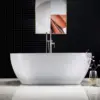 67 inch Acrylic Freestanding Bathtub Contemporary Soaking White Tub with Brushed Nickel Overflow and Drain Easy clean 3