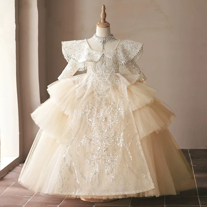 

Girl Bridesmaid Dress for Weddings Children Luxurious Evening Dresses 2024 Kids Sequins Maxi Ball Gown Infants Hostess Costumes