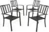 PHI VILLA Wrought Iron Patio Dining Chairs Portable Black Set of 4 Stackable Indoor Outdoor Bistro Deck Metal Support 300 Lbs 1