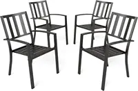 PHI VILLA Wrought Iron Patio Dining Chairs Portable Black Set of 4 Stackable Indoor Outdoor Bistro Deck Metal Support 300 Lbs 1