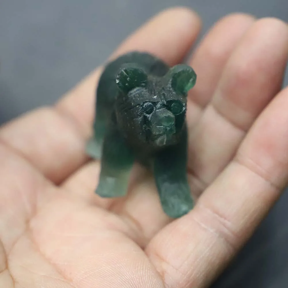 1Pcs Natural Stone Carved Bear Animal Ornaments Fluorite Crystal Quartz Stone Crafts Handmade Figurine Home Decoration Wholesale