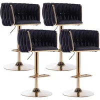 Velvet Swivel Bar Stools Set of 4, Adjustable Counter Height Bar Chairs with Woven Back & Footrest, Luxury Gold Bar Stools 1