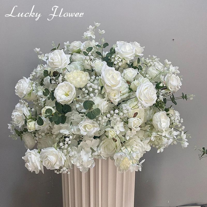 Rose Hydrange Aritificial Flower Ball Road Leading White Silk Flower Ball Wedding Decoration Table Centrepiece Deocr