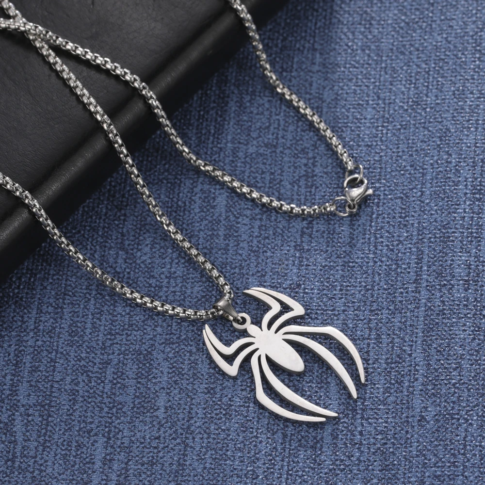 Skyrim Punk Spider Pendant Necklace for Women Men Stainless Steel Double Layer Collar Necklace Hip Hop Tiers Jewelry Gift_voghion.com