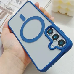 Luxury Magnetic Transparent Phone Case - Wireless Charging Acrylic Protective Cover - Samsung S26 Plus (Deep Blue)