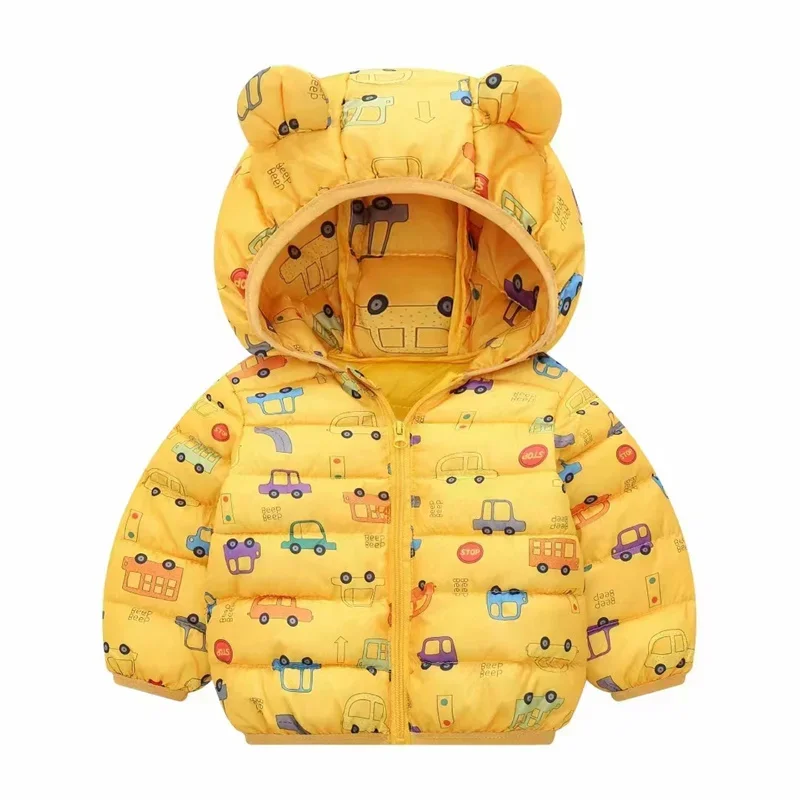 Boys New Down Jackets Children Cute Hooded Coat 2-6 Years Girls Warm Cartoon Clothing Spring Autumn Kids Print Parka Outerwear