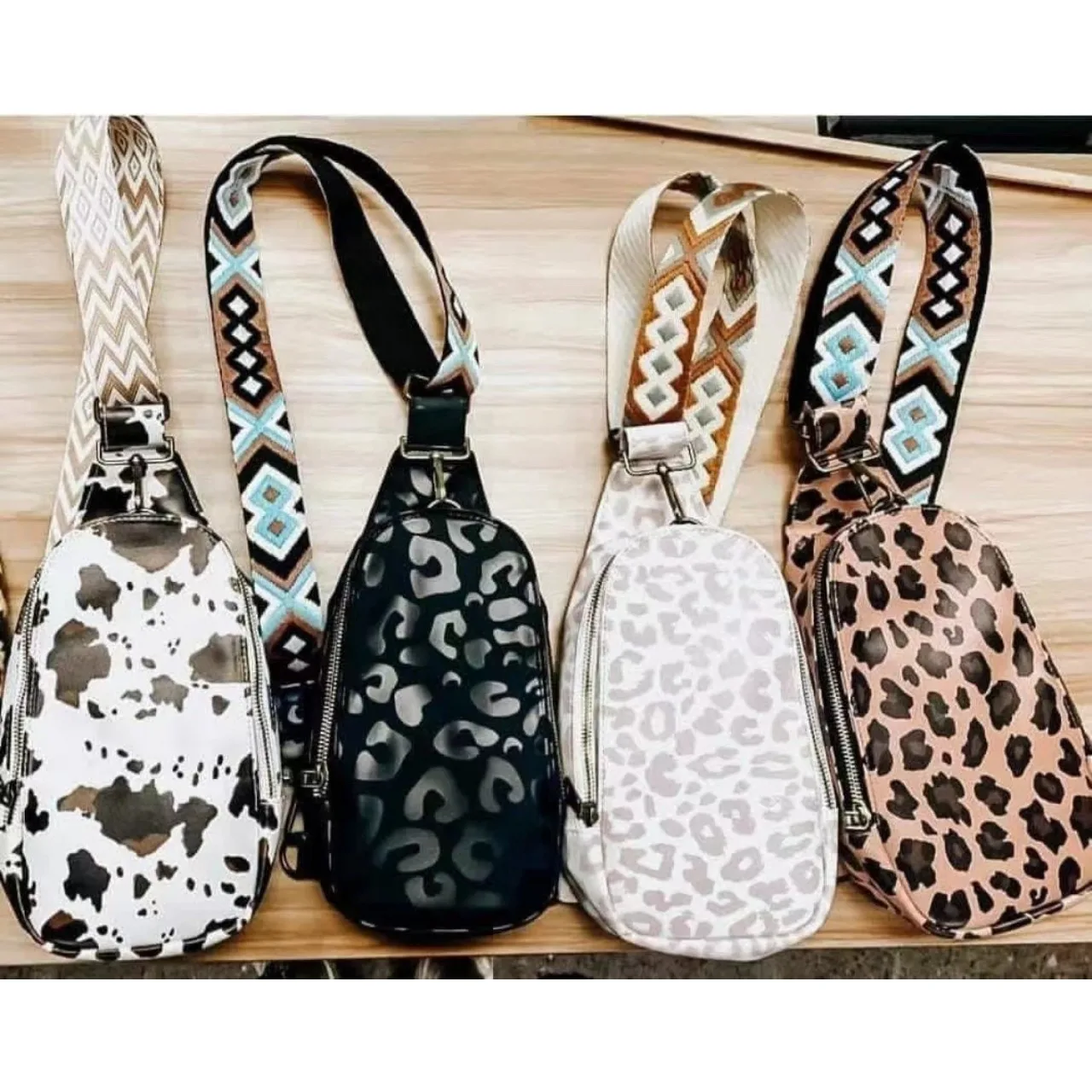 

2023 New Women's Chest Bag PU Leopard Crossbody Bag Fashion Guitar Shoulder Straps Waistpack Sling Bag