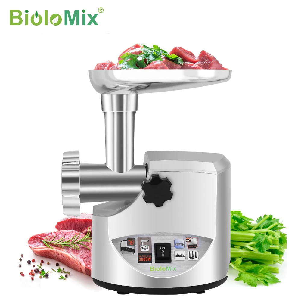 BioloMix Heavy Duty 3000W Max Powerful Electric Meat Grinder Home Sausage Stuffer Meat Mincer Food Processor vevor manual mini meat mincer food processor grinder portable chopper blender sausage stuffer stainless steel for beef fish home