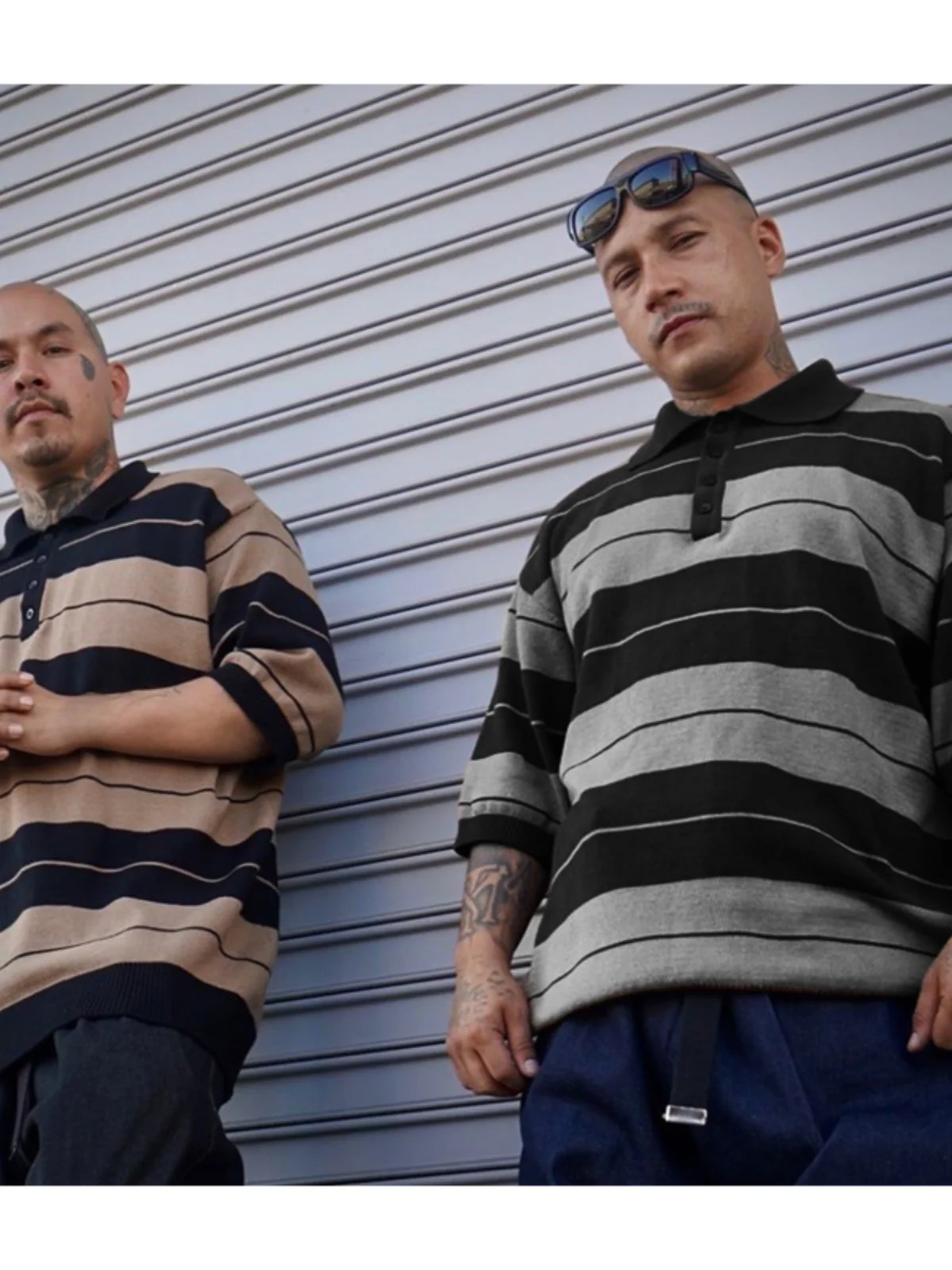 CALTOP West Coast Hip Hop Chicano Large Size Gangsta Sle  irt Striped Tattoo ort Sve Top for Men And Women