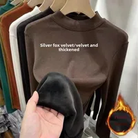 Winter Warm Thickened Polar Fleece Half Polo Turtle Neck Long Sleeve Base Layer Top Women's Smooth Slimming Inner Top