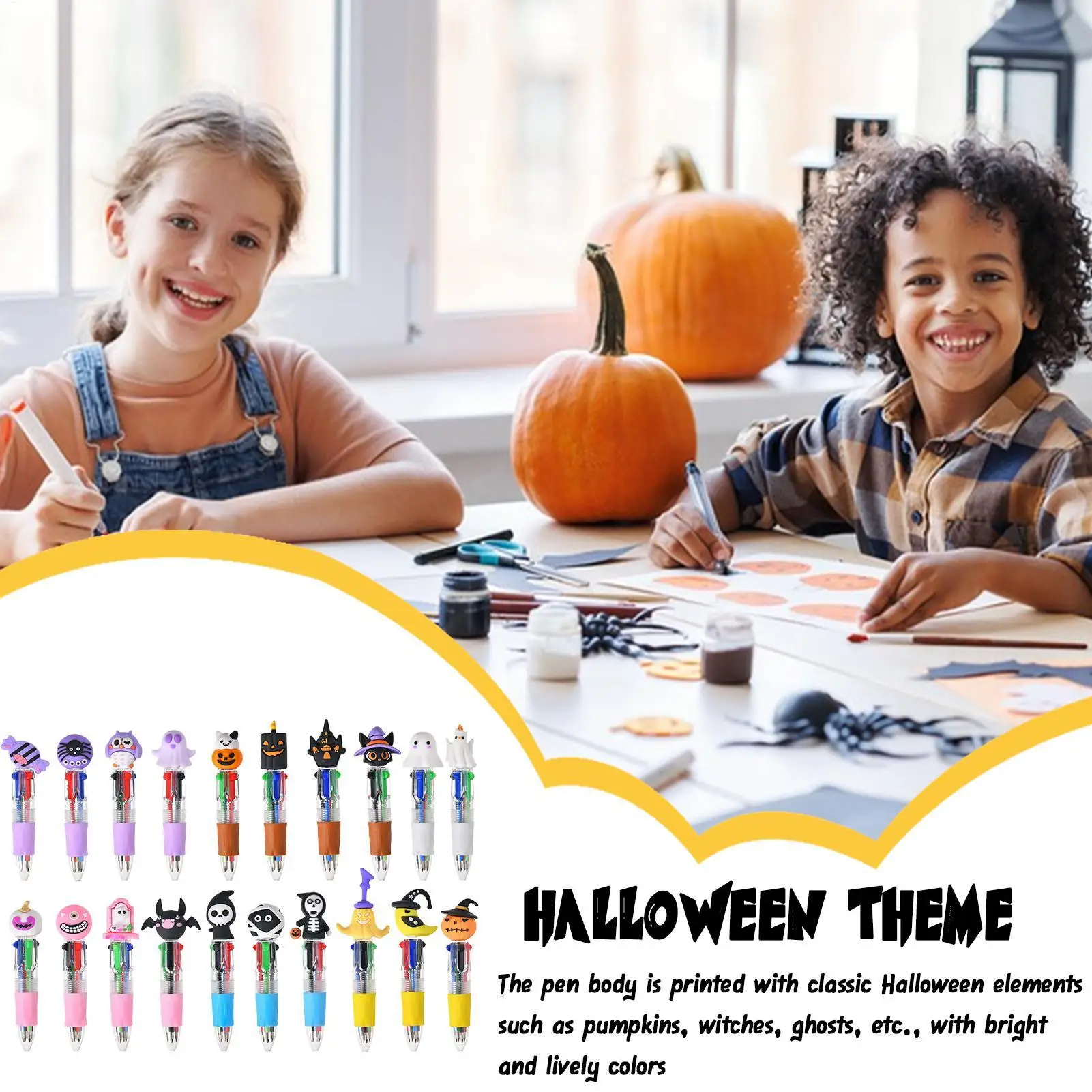 Halloween Pen 20 Pieces Ghost Pumpkin Witch Ballpoint Pens 4-colors Ergonomic Quick Drying Smooth Cute Halloween Stationery For