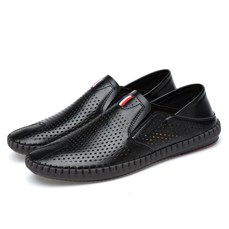 Summer Breathable Leather Men Shoes Summer Slip on Loafers Men Casual Leather Shoes Soft Flats Hot Sale Driving Shoes Moccasins