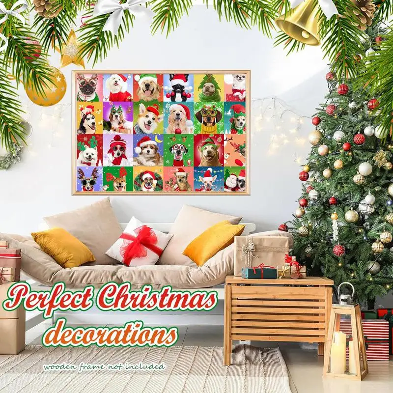 

2023 Christmas Advent Calendar Jigsaw Christmas Dog Pattern 24 Boxes 1008 Pieces Jigsaw Christmas Countdown Christmas Decoration