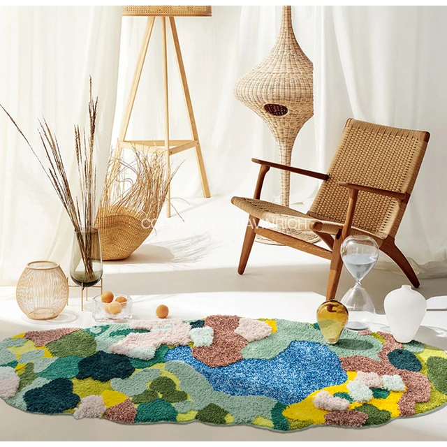 DAVINRICH 3D Garden Moss Carpet Tufting Wool Hand Made High-class Luxury  Irregular Rugs Art Mat