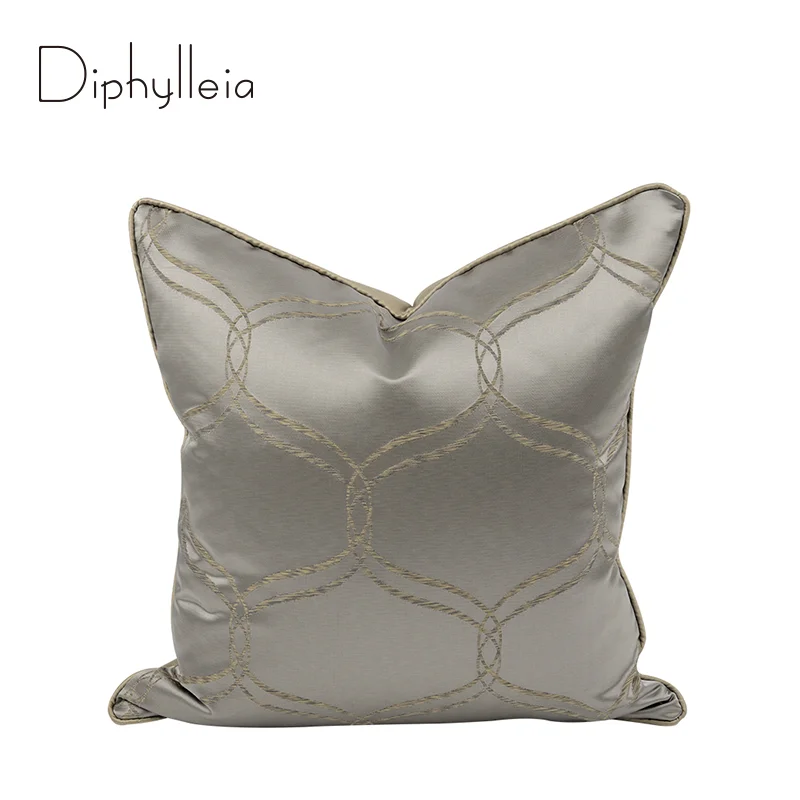 

Diphylleia Elegant Curve Lines Decorative Cushion Cover Modern Gray Gold Satin Jacquard Throw Pillow Case For Hotel Villa Home