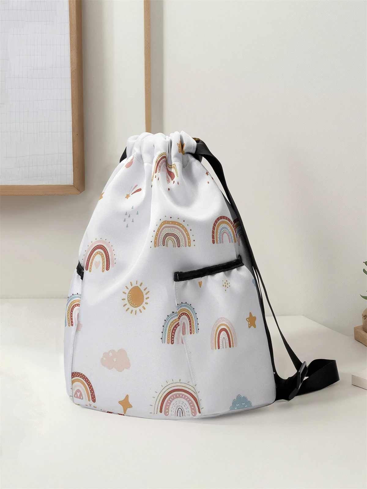 Rainbow Pattern Drawstring Backpack - Large Capacity Durable Fitness Bag, Adjustable Shoulder Straps, Sports Beach Backpack