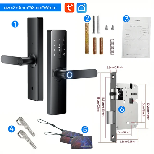 Smart Electronic Door Lock Bluetooth-Compatible with Tuya APP  / Smart Card / Password / Key Unlock/ Smart Unlock Keyless Lock 6