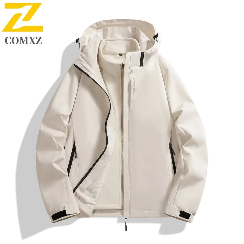 COMXZ Men Outerwear 3 in 1 Winter New Windproof Waterproof Travel Climbing Rainproof Coat 2025 Hiking Wear Resistant Warm Jacket