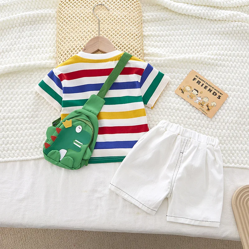 LJW 2022 Cartoon infant Suits Baby Clothing Set for Boys Girls Cute Summer Casual Clothes Set Striped Top+Shorts Kids Clothes Baby Clothing Set near me