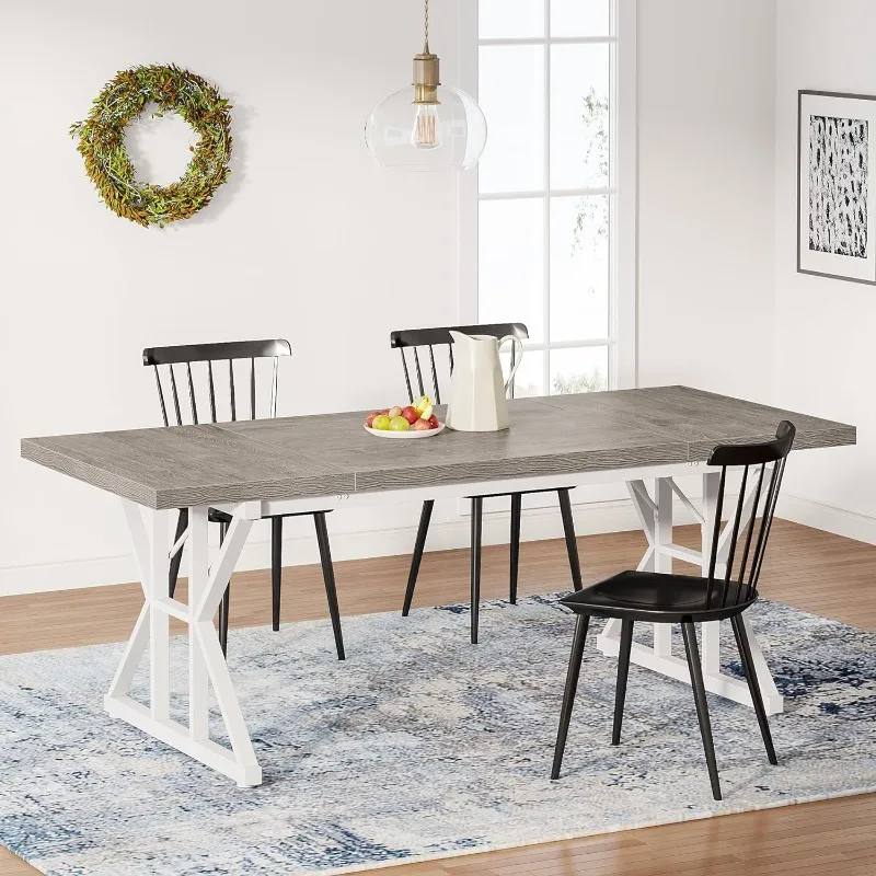 

Dining Table for 6 People, 70.8-Inch Rectangular Wood Dining Table, Rustic Kitchen Table with Heavy Duty Metal Legs