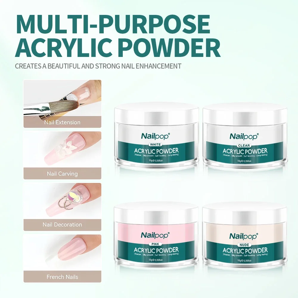 NAILPOP Professional Acrylic Nail Powder Clear/Nudes/Pink Ultra Fine for Acrylic Nail Art 3D Tips Carving French Nails Extension 4
