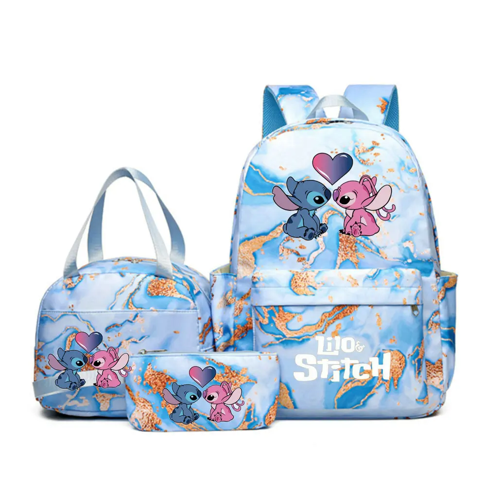 3Pcs/set Disney Lilo Stitch Colorful Backpack With Lunch Bag for Girl Boy Student Teenager Rucksack Women Casual School Bags Set 3