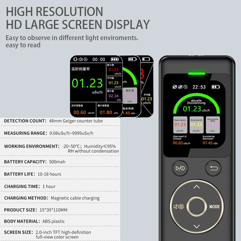 Waterproof Nuclear Radiation Detector Geiger counter High Precision X ray Beta Gamma Radioactivity Tester Dosimeter