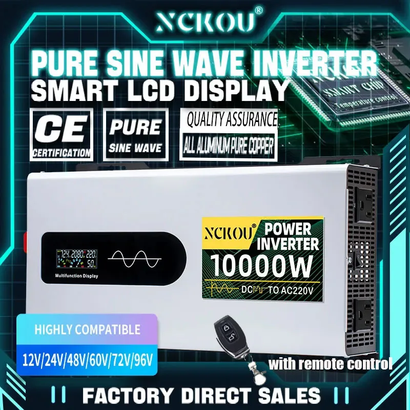 Inversor 12V 24V Para Ac 110V 220V Onda Pura Inverter 48V 72V 5000W 10Kw Pure Sine Eu Plug Power Bank Off Grid Solar Inverter