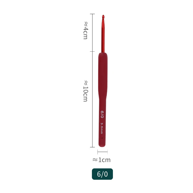 Premium Aluminum Crochet Hooks with Soft Red Rubber-Grip Handles for Knitting and Braiding