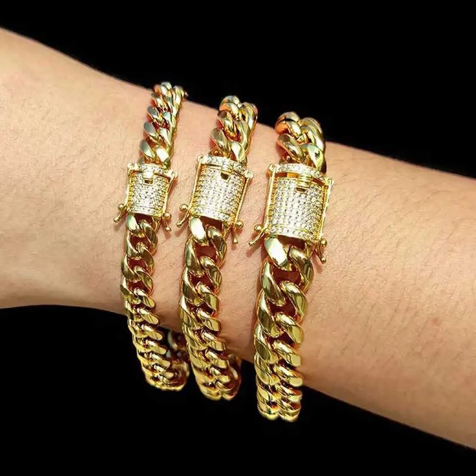 Cysnuc 6mm 14K Gold Plated Miami Cuban Link Chain Bracelet - 316L Stainless Steel, Hypoallergenic, For Men & Women