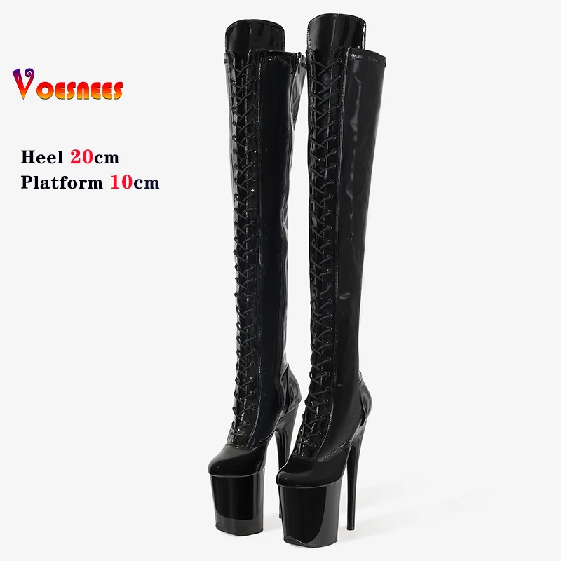 Red Fashion Pole Dancing Boots Woman 20CM/8inches High Heel Round Toe Platform Women's Modern Over-the-Knee Boots Stripper Shoes