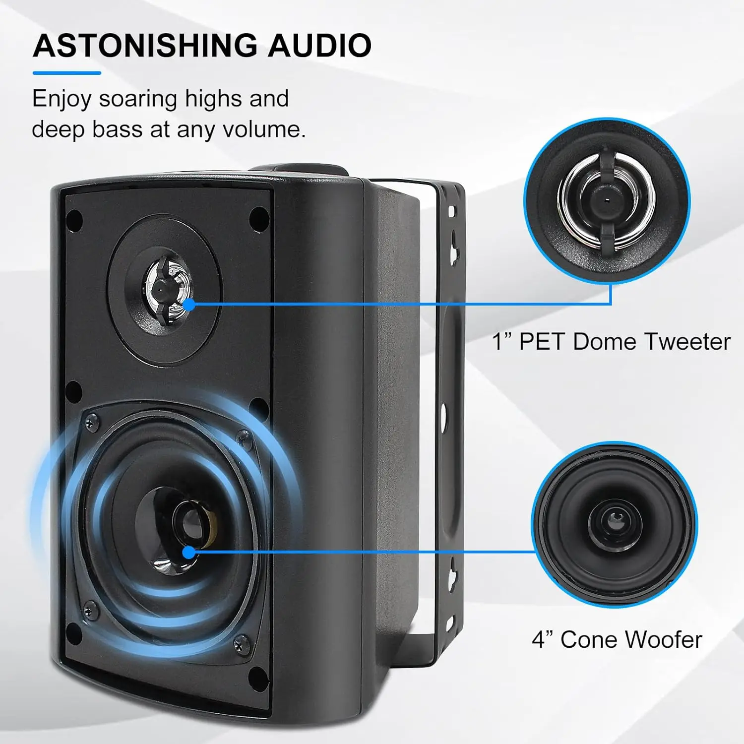 4PCS Passive Outdoor Speakers Wired Waterproof 4'' 2-Way 400W Wall Mounted Speakers With Dome Tweeter All-Weather Durability 4