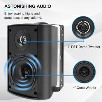 Herdio Passive Outdoor Speakers Wired Waterproof All-Weather Durability 400W Mounted with Tweeter for Patio Backyard (2 Pairs) 3