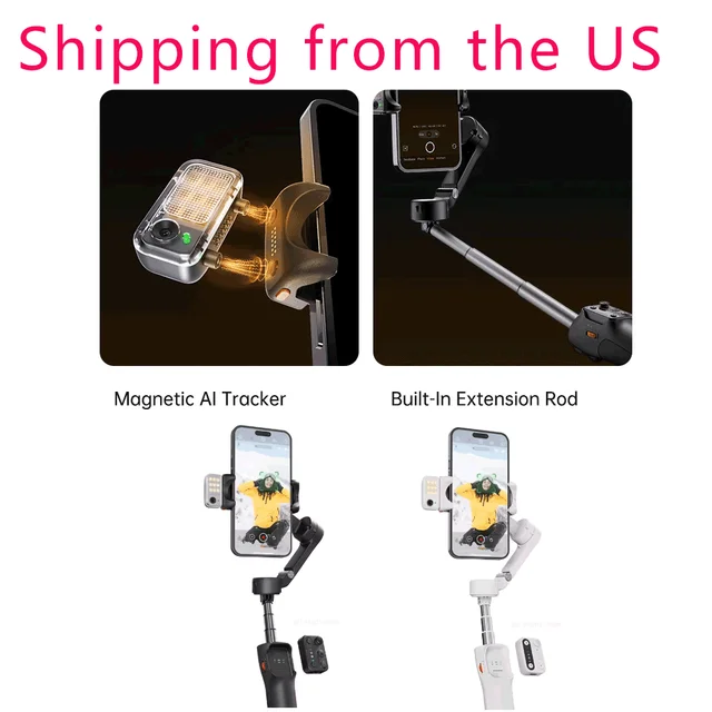 Shipping from the US Hohem V3 Smartphone Stabilizer Ai Face Tracking 3-Axis Phone Gimbal Built-in Selfie Stick Portable