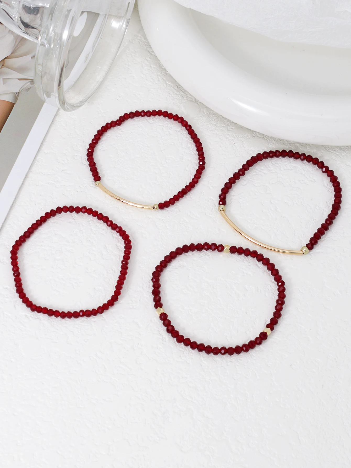 Retro Red Crystal Beads Bracelet Set for Women