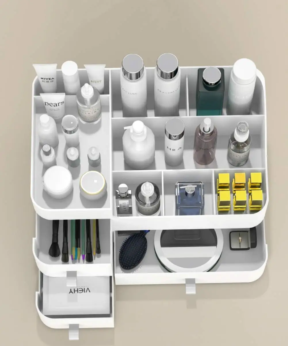 1pc Large Capacity Makeup Organizer for Vanity Desk Organizer with Drawers for Cosmetics, Lipsticks, Jewelry，Care Skincare 5