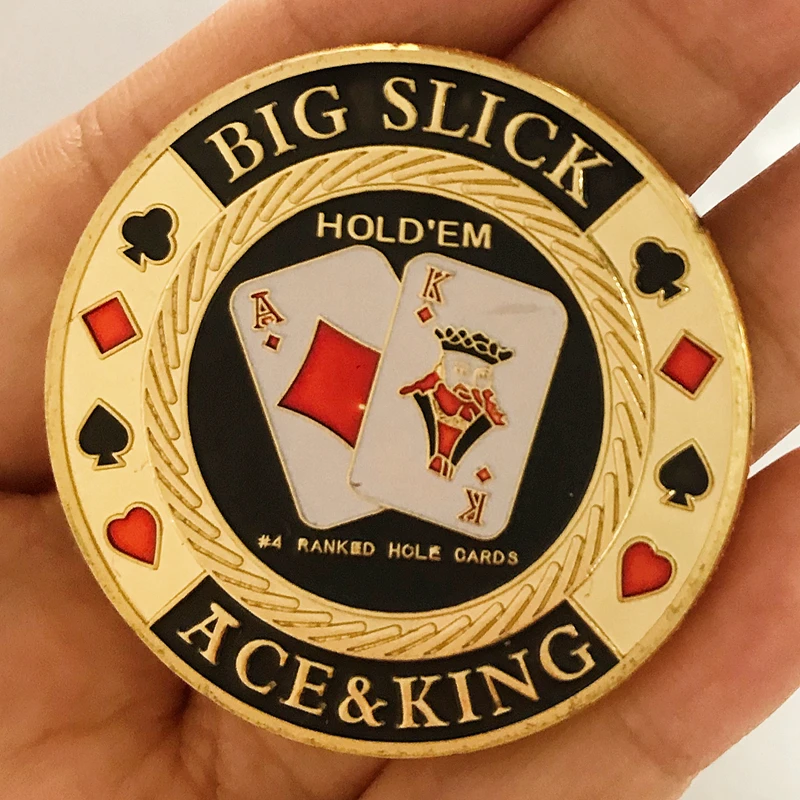 GoldPlatedCoinTheBigSlickAceKingCasinoPokerChipsSouvenir