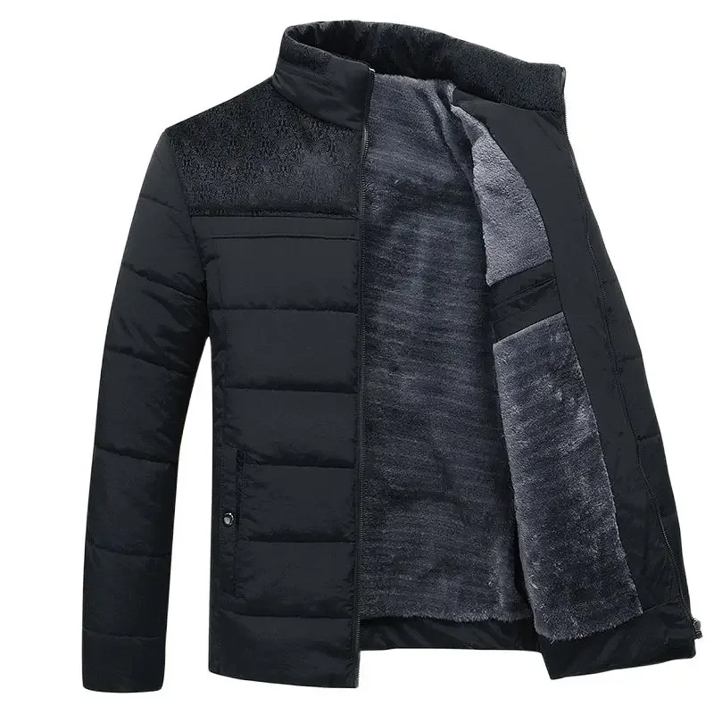 2024 Winter Jackets Men Plus Velvet Thick Mens Coats Solid Color Casual Warm Windproof Jacket Men Fleece Outerwear Coats Man