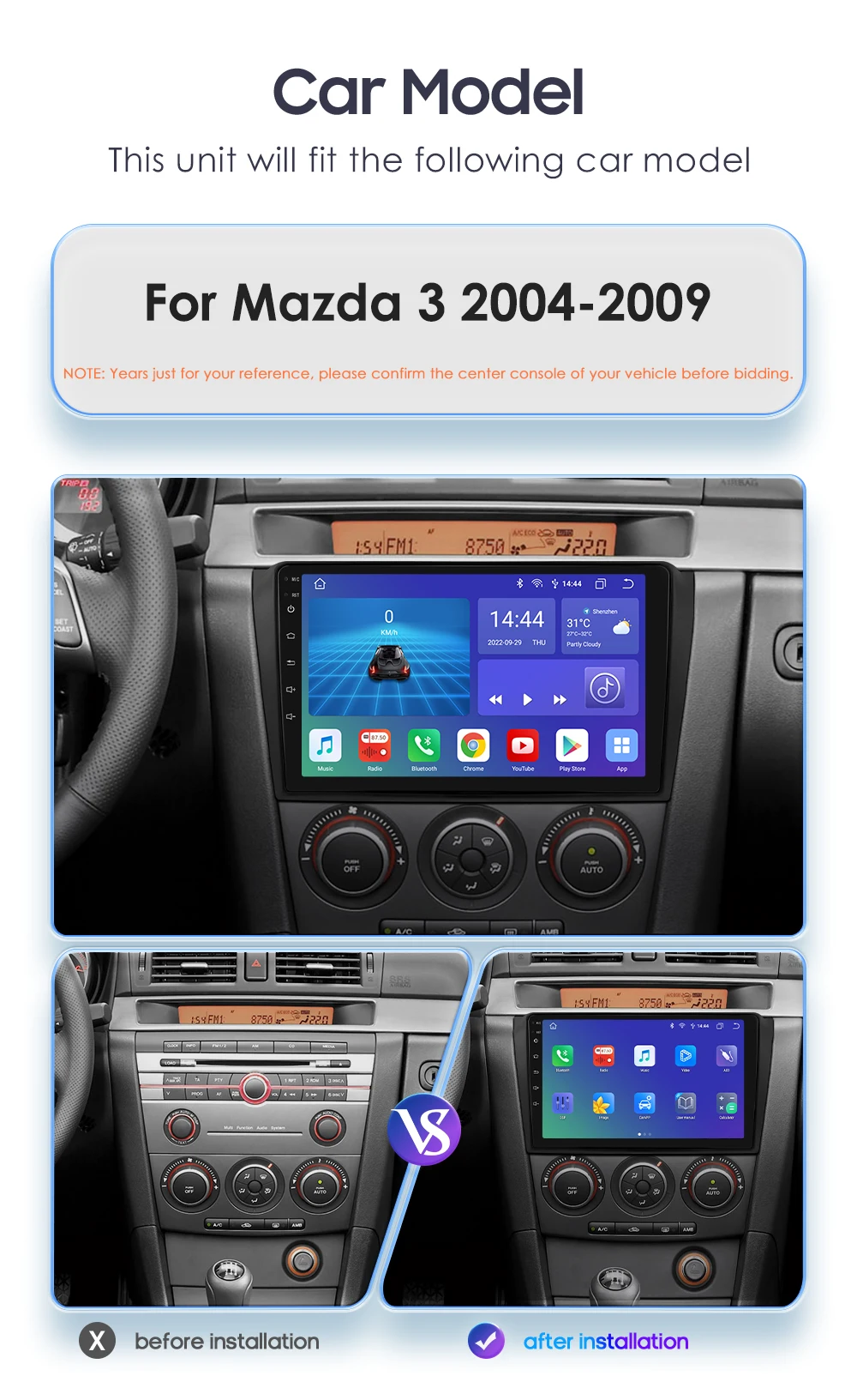 Hizpo 8+128G For Mazda 3 2004 - 2009 Android 12 Car GPS Radio Stereo 2 Din Multimedia Video Player CarPlay Autoradio Head Unit