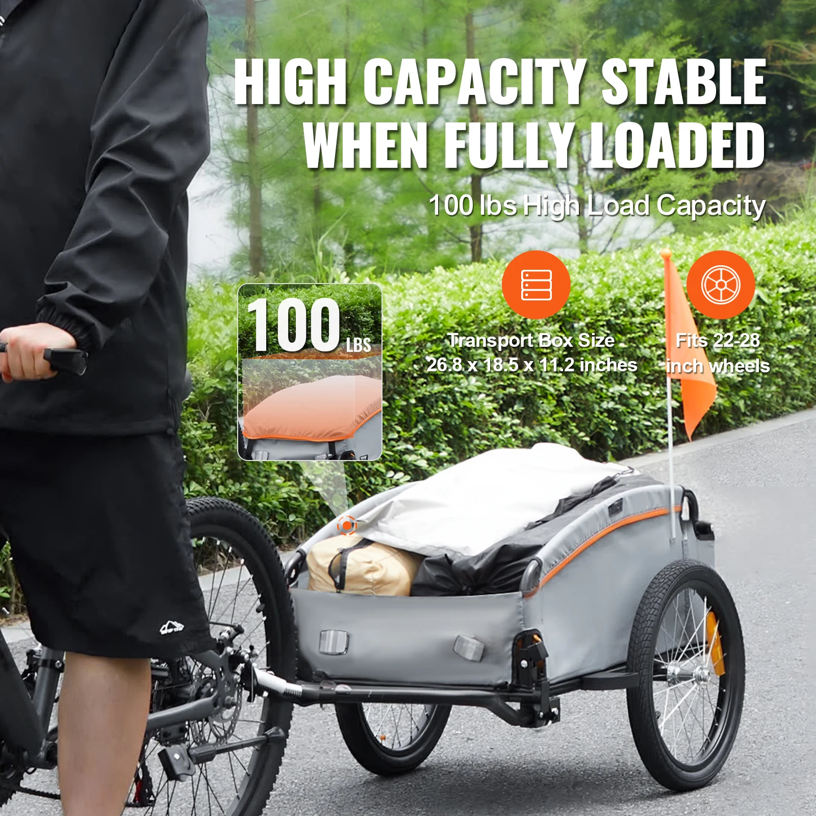 Foldable Bike Cargo Trailer with Waterproof Cover