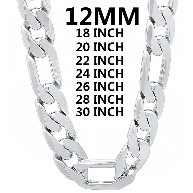 solid 925 Sterling Silver necklace for men classic 12MM Cuban chain 18-30 inch Charm high quality Fashion jewelry wedding