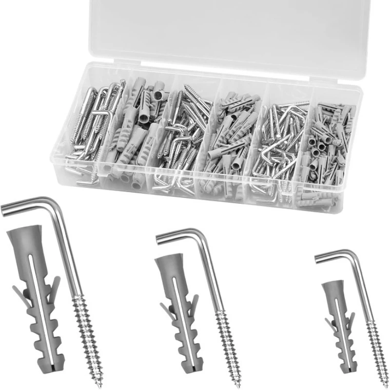 ตะขอเกี่ยวรูปตัว L 180 ชิ้น/กล่อง พร้อมท่อขยาย ตะขอแขวนผนังสแตนเลส ตะขอเกี่ยวรูปตัว L สำหรับแขวนรูปภาพ ใช้ในบ้านและสำนักงาน 1